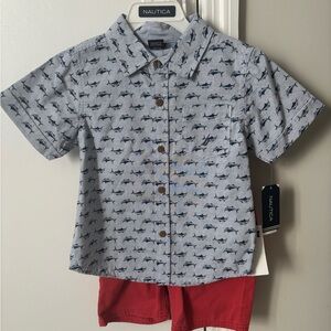 Nautica Blue Shark Print Button Down Shirt